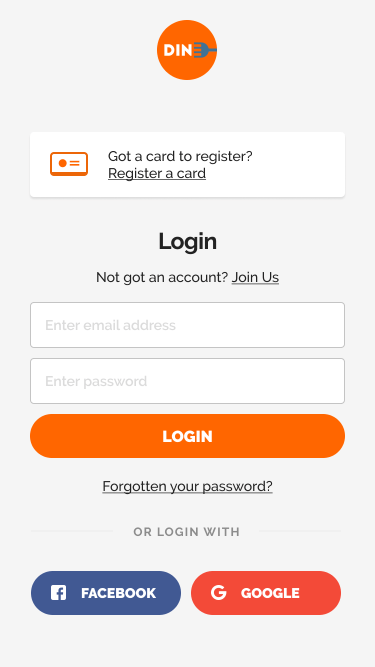 Dine screen - login